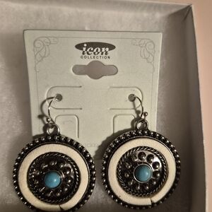 Silver and Blue Circle Earrings